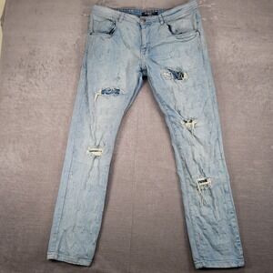 Arketype Y2K Distressed Ripped Jeans Light Wash Denim Slim‎ Fit Mens